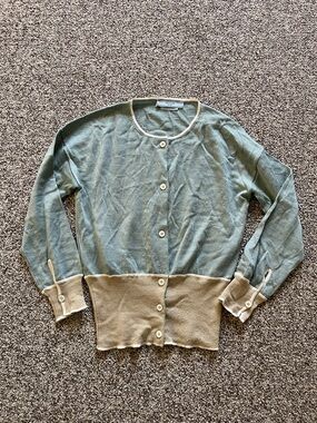 Prada Italy Robin Blue & Beige Wool Silk Cardigan Sweater 42 XS